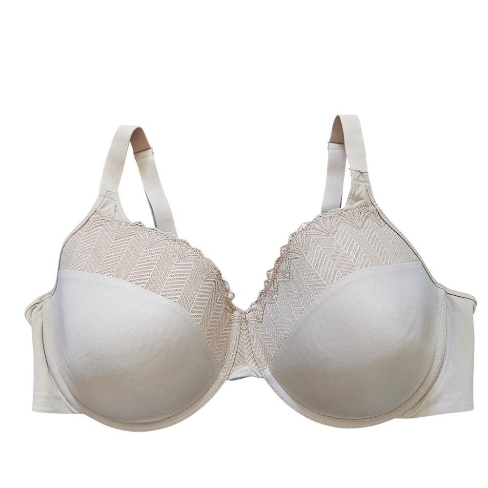 Bali One Smooth U Underwire Bra Beige Chevron Lace Trim 0082 Womens 42D